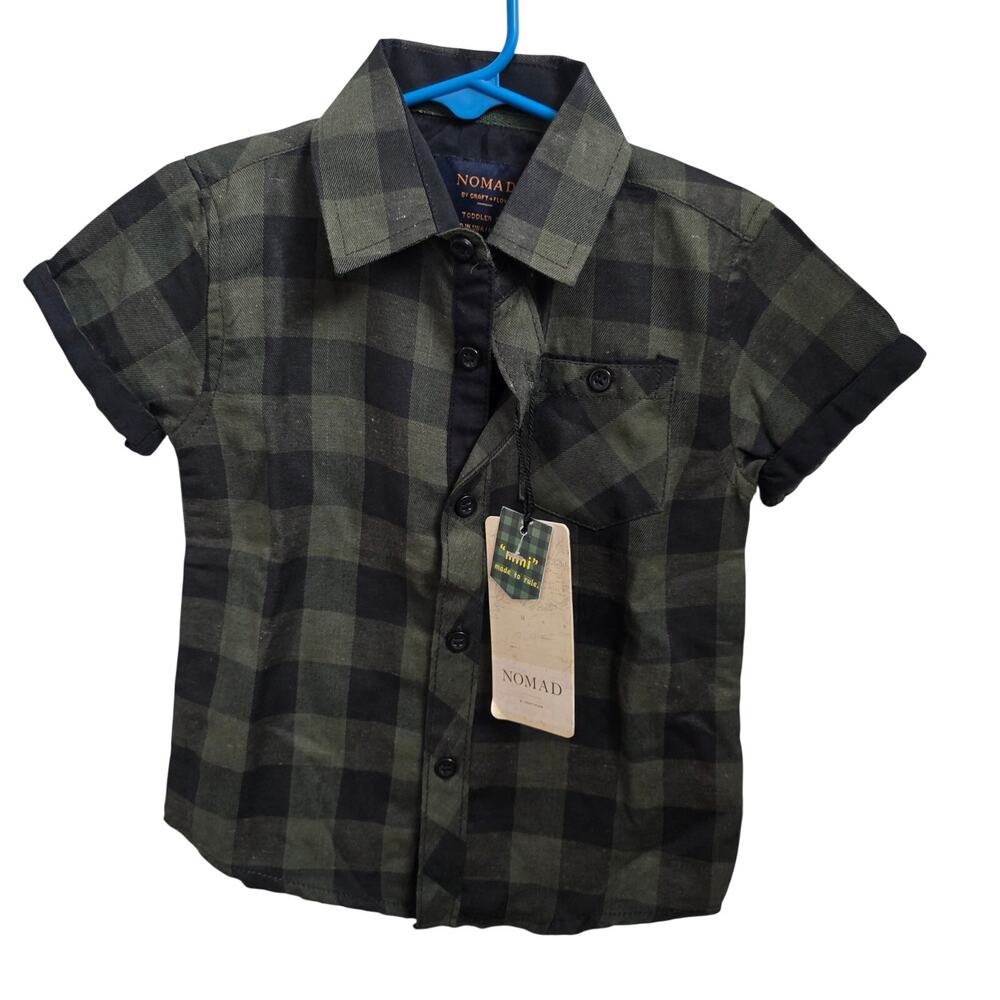 NWT Nomad black and greyb checkered‎ button up shirt size 2-3T
